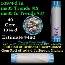 BU Shotgun Jefferson 5c roll, 1974-d 40 pcs Bank $2 Nickel Wrapper OBW