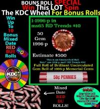 1-10 FREE BU RED Penny rolls with win of this 1996-p SOLID RED BU Lincoln 1c roll incredibly FUN whe