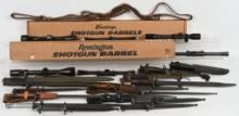 LARGE LOT OF MILITARY RIFLE BAYONETS AND SCOPES