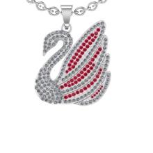 3.04 Ctw VS/SI1 Ruby and Diamond 14K White Gold Necklace (ALL DIAMOND ARE LAB GROWN )