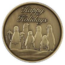 Christmas 2012 Bronze Round X-13 Penguins (with ornament holder)