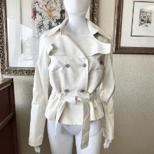 Chanel 12c Double Breasted White Lambskin Belted Leather Biker Jacket 40