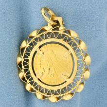 1908 Indian Head Gold Coin Pendant In 18k Yellow Gold Bezel