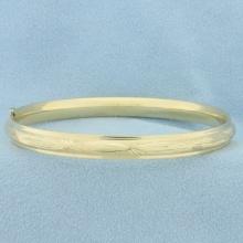 Etched Design Hinged Bangle Bracelet In 14k Yellow Gold