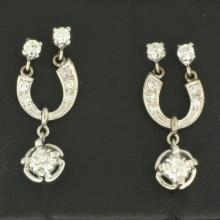 Diamond Lucky Horseshoe Dangle Earrings In 10k White Gold