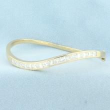 Princess Diamond Wave Design Bangle Bracelet In 18k Yellow Gold
