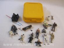 Assorted Star Wars Action Figures including Diecast Chewbacca and more in Vintage Tupperware Case, 1