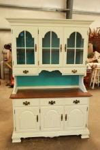Ethan Allen White Painted Distressed 2 Piece Hutch