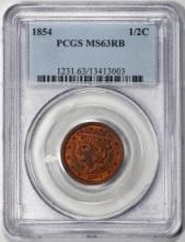 1854 Braided Hair Half Cent Coin PCGS MS63RB