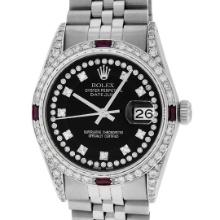 Rolex Mens Stainless Steel Ruby and Diamond Datejust