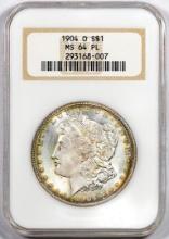 1904-O $1 Morgan Silver Dollar Coin NGC MS64PL Amazing Toning Old Fatty Holder