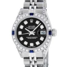 Rolex Ladies Stainless Steel Sapphire and Diamond Datejust Wristwatch