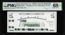 Circa 1970's Lincoln Memorial Giori Test Note PMG Superb Gem Uncirculated 68EPQ