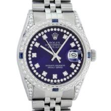 Rolex Mens Stainless Steel Sapphire and Diamond Datejust Wristwatch