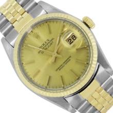 Rolex Mens Two Tone Champagne Index Datejust Wristwatch With Rolex Box