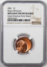 2001 Lincoln Memorial Cent Coin Error Major Off Center NGC Brilliant Uncirculated