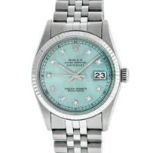 Rolex Mens Stainless Steel Diamond Datejust Wristwatch