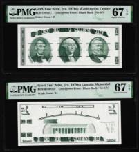 Set of Giori Test Note Washington & Lincoln Memorial PMG Superb Gem Unc 67EPQ