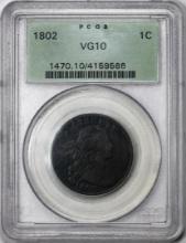 1802 Draped Bust Large Cent Coin PCGS VG10 Old Green Holder