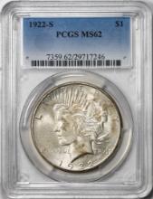 1922-S $1 Peace Silver Dollar Coin PCGS MS62