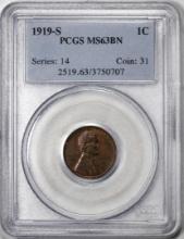 1919-S Lincoln Wheat Cent Coin PCGS MS63BN