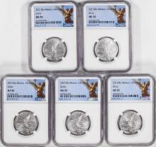 Lot of (5) 2021-Mo Mexico 1/4 oz Silver Libertad Coins NGC MS70