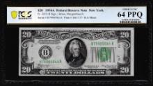 1934A $20 Federal Reserve Note New York Fr.2055-B PCGS Choice Uncirculated 64PPQ