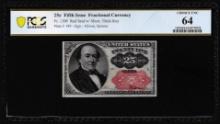 1874 Fifth Issue Twenty-Five Cents Fractional Currency Note Fr.1309 PCGS Choice Unc 64