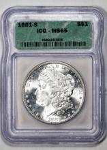 1881-S $1 Morgan Silver Dollar Coin ICG MS65