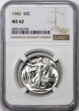 1942 Walking Liberty Half Dollar Coin NGC MS62
