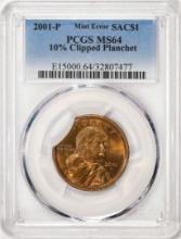 2001-P $1 Sacagawea Dollar Coin 10% Clipped Planchet PCGS Mint Error MS64