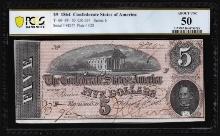 1864 $5 Confederate States of America Note T-69 PCGS About Uncirculated 50