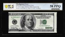 1996 $100 Federal Reserve Note Fr.2175-J Misalignment Error PCGS Choice AU 58PPQ