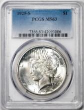 1925-S $1 Peace Silver Dollar Coin PCGS MS63