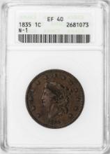 1835 N-1 Coronet Head Large Cent Coin ANACS EF40