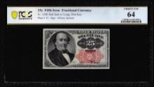 1874 Fifth Issue Twenty-Five Cents Fractional Currency Note Fr.1308 PCGS Choice Unc 64