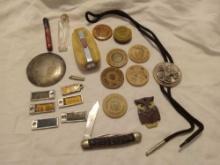 Wooden Nickels, Mini License Plates, Pocket Knife, Boy Scout Bolo, More