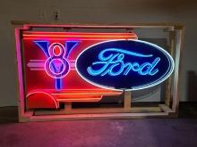 Custom Ford V-8 Tin Animated Neon Sign