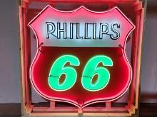 Original Phillips - 66 Porcelain Animated Neon Sign