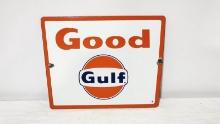 Original GOOD GULF Porcelain Gas Pump Plate