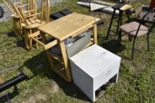 Wheeled Wooden Cart and Mini Refrigerator