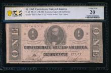 1863 $1 T-62 Confederate PCGS 20