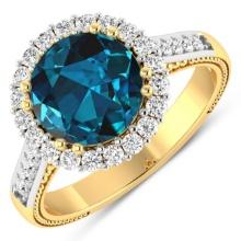 14KT Yellow Gold 2.9ctw London Blue Topaz and Diamond Ring