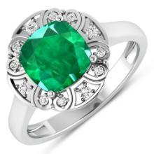 14KT White Gold 2.07ctw Zambian Emerald and Diamond Ring