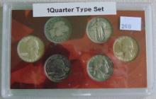 6pc. Quarters Type Set (3 are 90% Silver).