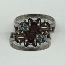 Sterling Silver Multi Colored Stone Flower Ring Si