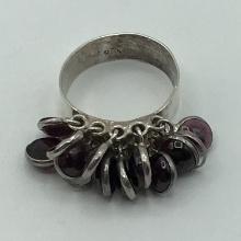 Sterling Silver Dangle Purple Stones Ring Size 7.7