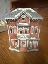 6 Lefton China lighted...houses (Pig is broke on chimney)......Shipping