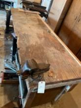 Large Wood Workbench with 4'' Bench Vise- Table 32''x8 ft. NO SHIPPING AVAILABLE ON THIS LOT!