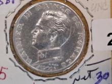 Brilliant Uncircualted 1966 Monaco silver 5 franks